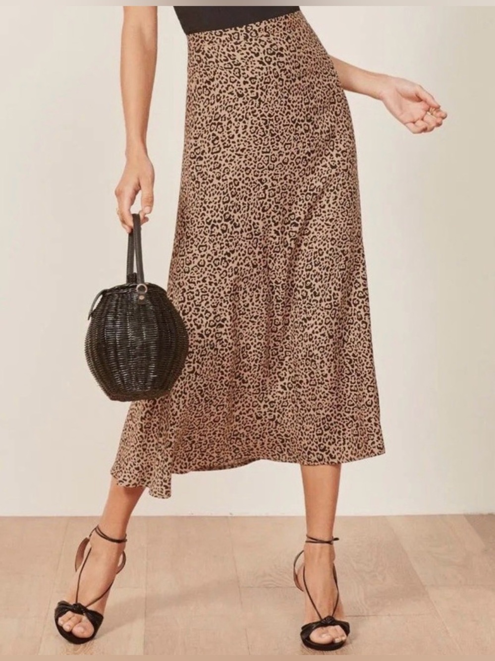 Reformation Bea Leopard Print Midi Skirt, NEW